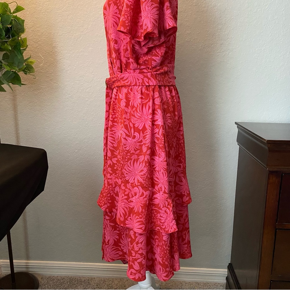 Sofia by Sofia Vergara Asymmetrical Pink Floral ruffle short sleeve dress - Picture 7 of 11
